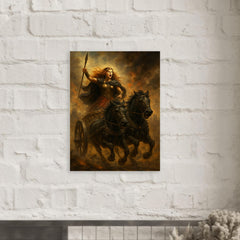 Boudica in chariot through Roman smoke metal print mockup