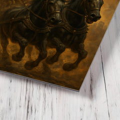 Boudica in chariot through Roman smoke metal print mockup