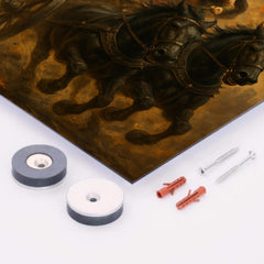 Boudica in chariot through Roman smoke metal print mockup