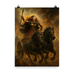 Boudica in chariot through Roman smoke poster on a plain backdrop in size 8"x10".
