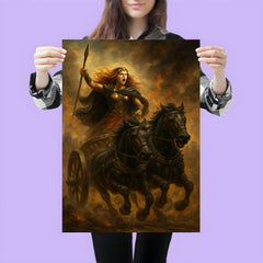 Boudica in chariot through Roman smoke poster 3