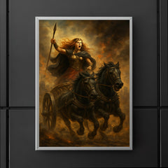 Boudica in chariot through Roman smoke poster 5