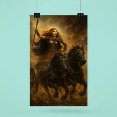 Boudica in chariot through Roman smoke poster 6