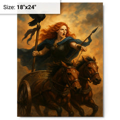Boudica in chariot with raven standard metal print on a plain backdrop in size 18"x24".