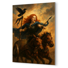 Boudica in chariot with raven standard metal print mockup
