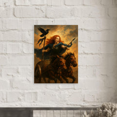 Boudica in chariot with raven standard metal print mockup