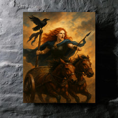 Boudica in chariot with raven standard metal print mockup