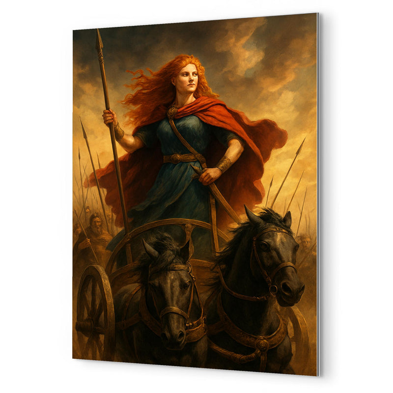 Boudica in her war chariot before battle metal print mockup
