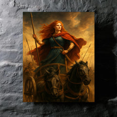 Boudica in her war chariot before battle metal print mockup