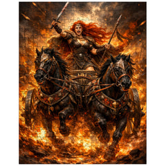 Boudica in war chariot amid flames jigsaw puzzle