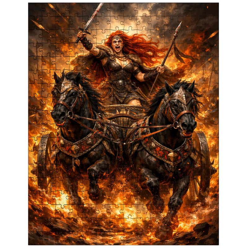 Boudica in war chariot amid flames jigsaw puzzle