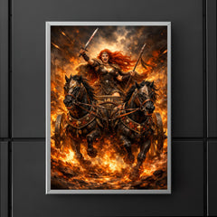 Boudica in war chariot amid flames poster 5