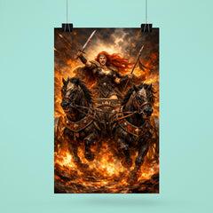 Boudica in war chariot amid flames poster 6