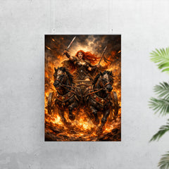 Boudica in war chariot amid flames poster 7