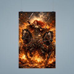 Boudica in war chariot amid flames poster 9
