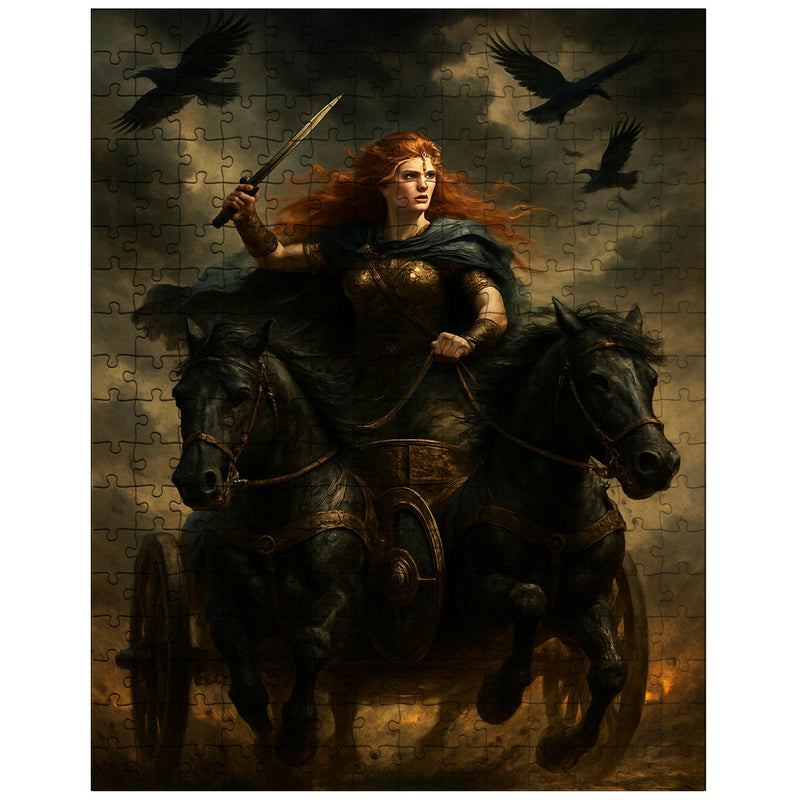 Boudica in war chariot under raven skies jigsaw puzzle