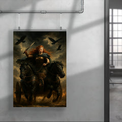 Boudica in war chariot under raven skies poster 4