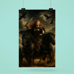Boudica in war chariot under raven skies poster 6