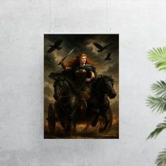 Boudica in war chariot under raven skies poster 7