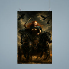 Boudica in war chariot under raven skies poster 9