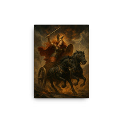 Boudica war chariot charge through ash and thunder canvas print on a plain backdrop in size 12"x16".