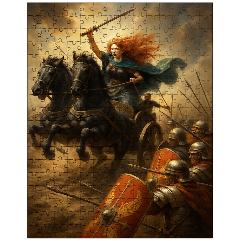 Boudica war chariot charge through Roman shield wall jigsaw puzzle