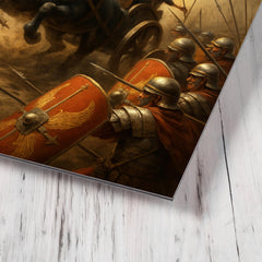 Boudica war chariot charge through Roman shield wall metal print mockup