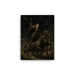 Boudica war chariot under black sky canvas print on a plain backdrop in size 12"x16".