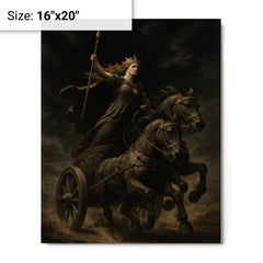 Boudica war chariot under black sky metal print on a plain backdrop in size 16"x20".