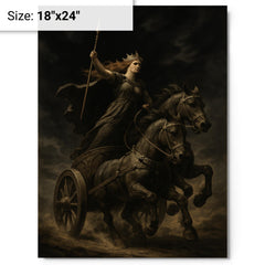 Boudica war chariot under black sky metal print on a plain backdrop in size 18"x24".