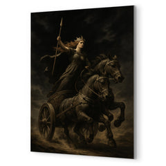 Boudica war chariot under black sky metal print mockup
