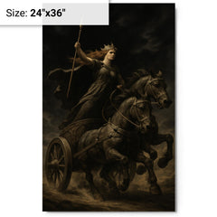 Boudica war chariot under black sky metal print on a plain backdrop in size 24"x36".