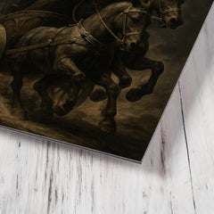Boudica war chariot under black sky metal print mockup