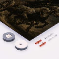 Boudica war chariot under black sky metal print mockup