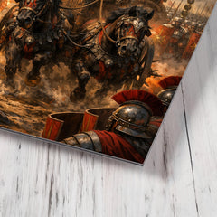 Boudica's war chariot before Roman lines metal print mockup