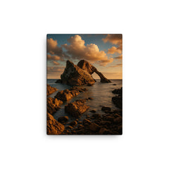 Bow Fiddle Rock Moray Scotland canvas print on a plain backdrop in size 12"x16".