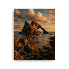 Bow Fiddle Rock Moray Scotland canvas print on a plain backdrop in size 16"x20".