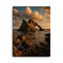 Bow Fiddle Rock Moray Scotland canvas print on a plain backdrop in size 18"x24".