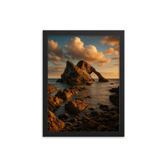 Bow Fiddle Rock Moray Scotland framed print on a plain backdrop in size 12"x16".