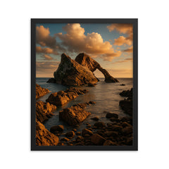 Bow Fiddle Rock Moray Scotland framed print on a plain backdrop in size 16"x20".