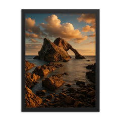 Bow Fiddle Rock Moray Scotland framed print on a plain backdrop in size 18"x24".