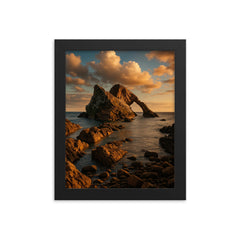Bow Fiddle Rock Moray Scotland framed print on a plain backdrop in size 8"x10".