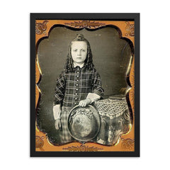 Boy with Curls and Hat, 1850s framed print on a plain backdrop in size 18"x24".