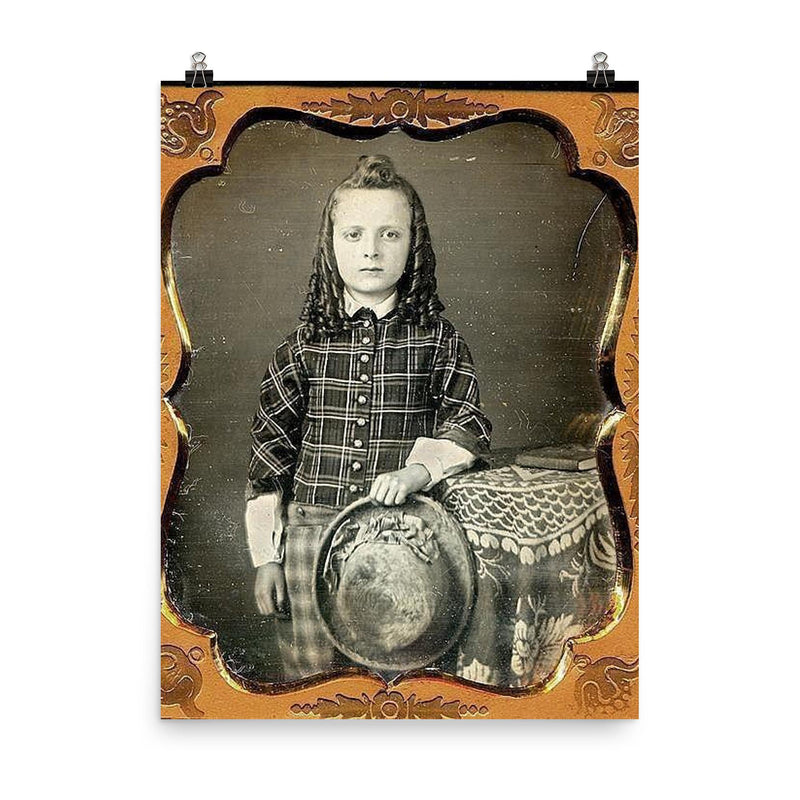 Boy with Curls and Hat, 1850s poster on a plain backdrop in size 8