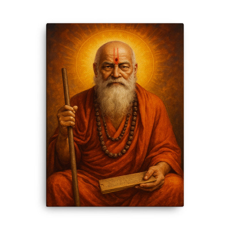 Brahmananda Saraswati canvas print on a plain backdrop in size 18
