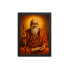 Brahmananda Saraswati framed print on a plain backdrop in size 12"x16".