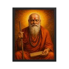 Brahmananda Saraswati framed print on a plain backdrop in size 16"x20".