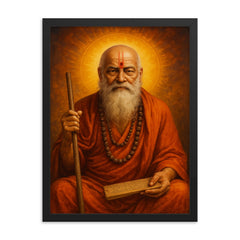 Brahmananda Saraswati framed print on a plain backdrop in size 18"x24".