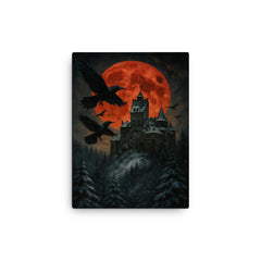 Bran Castle winter ravens and blood moon canvas print on a plain backdrop in size 12"x16".