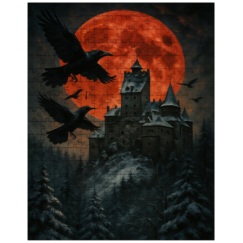 Bran Castle winter ravens and blood moon jigsaw puzzle